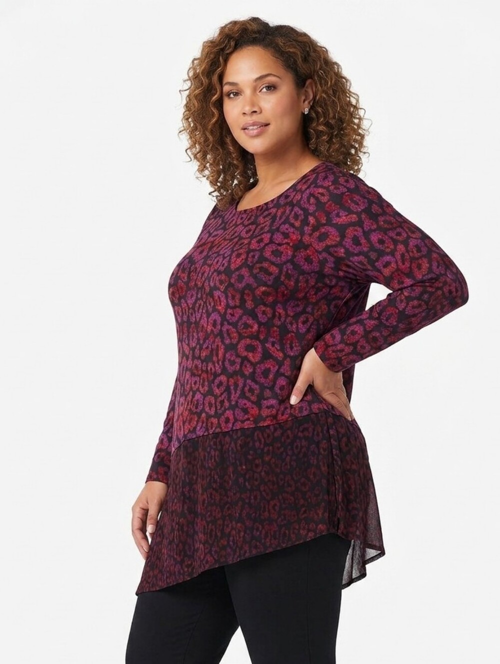 NWT Attitudes By Renee Peplum Purple Leopard Print Top